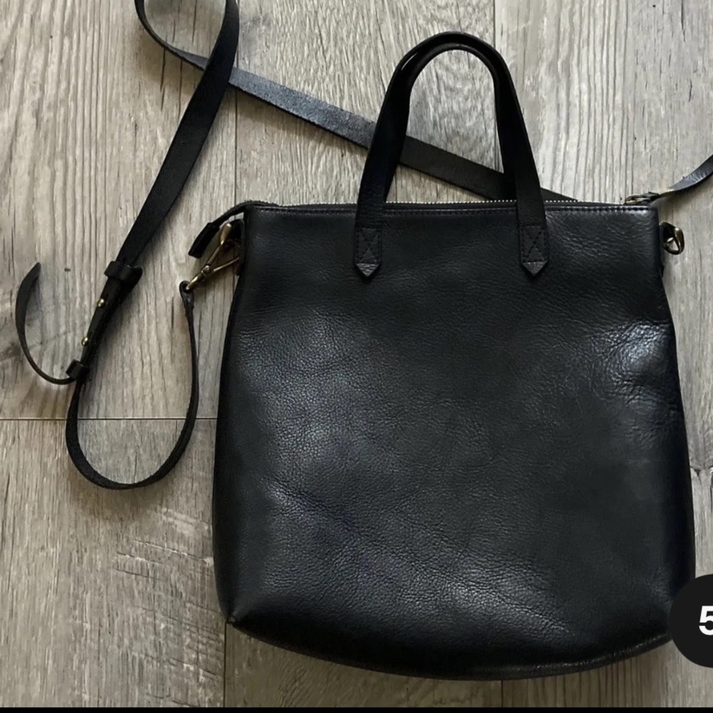 Madewell The Zip-Top Transport Black Leather Satchel  Convertible Crossbody Bag - Picture 2 of 4